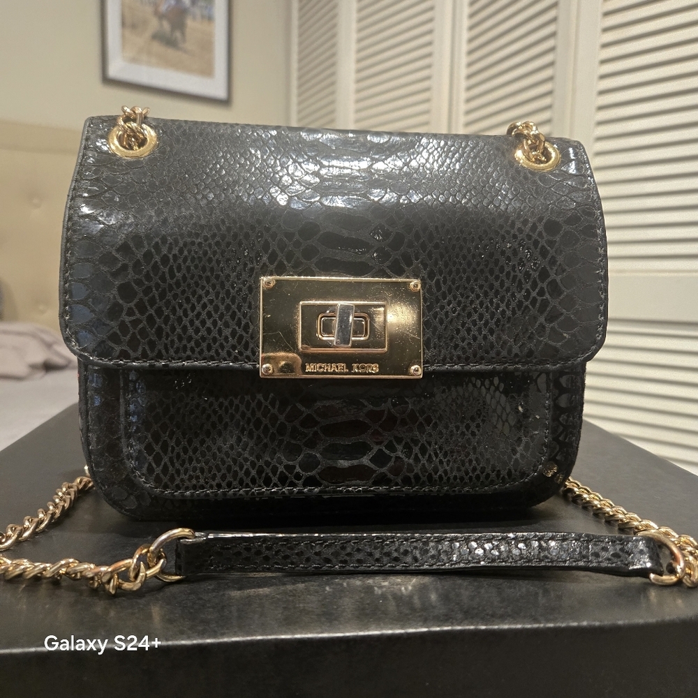 Michael Kors Black Snake-Embossed Shoulder/crossbody Bag